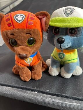 Paw Patrol Zuma & Rocky Plush Set - Orange, Lime Green, Brown, Blue